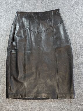 Vintage Black Leather Pencil Skirt Womens 8 Genuine Leather High Waist Classic